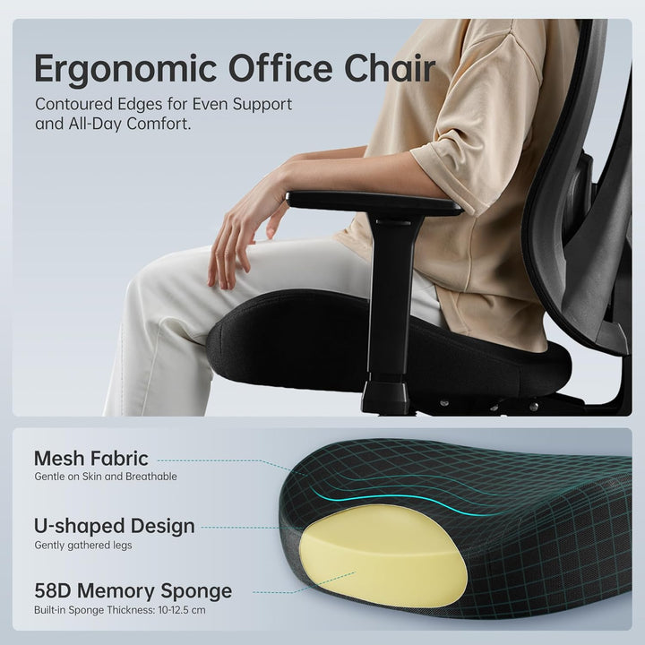 Ergonomischer Bürostuhl mit Verstellbar 3D Armlehne Kopfstütze und Lendenwirbelstütze, Schreibtischs