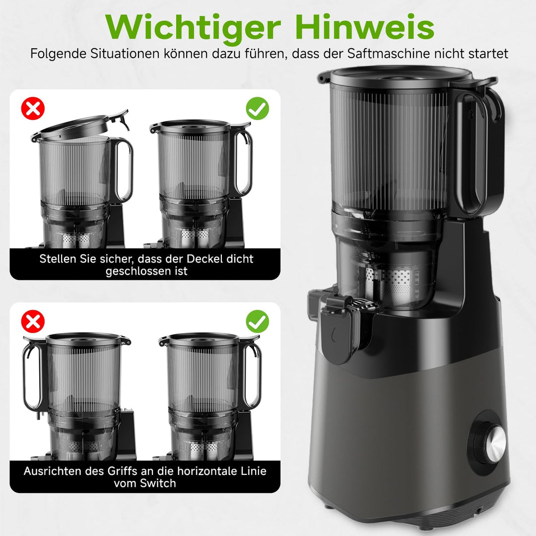 Canoly Entsafter, 400W Slow Juicer, Saftpresse mit 140mm Grosser Fütterungsrutsche für Ganze Gemüse