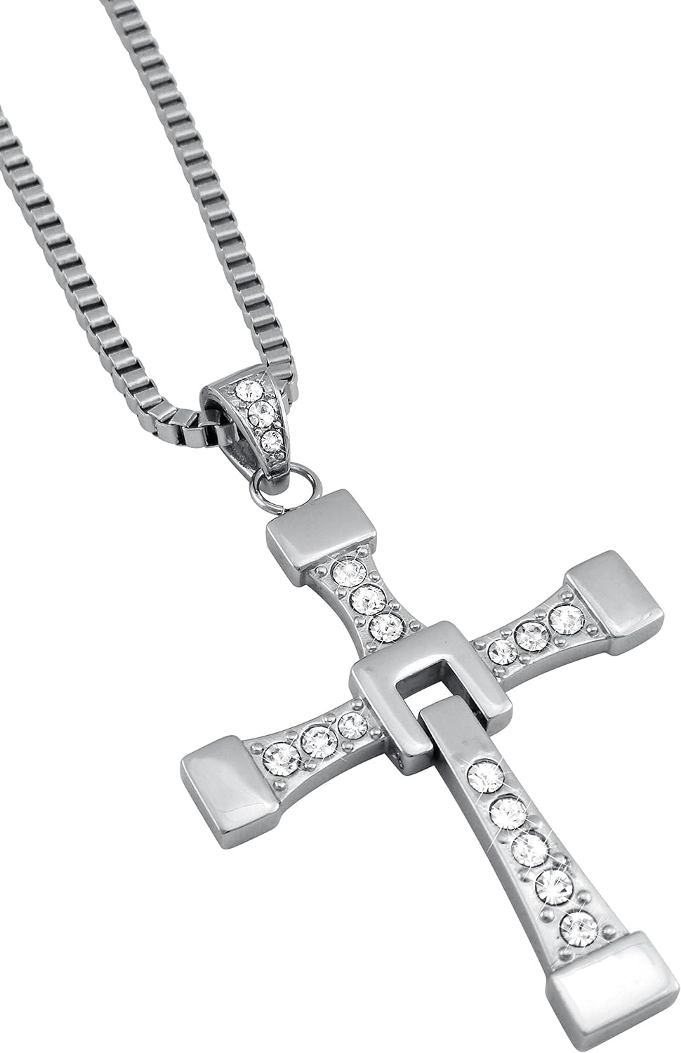 Hanessa 100% Reines Edelstahl Herren-Schmuck Halskette Kreuz Massiv in Silber Fast and Furious Vin D