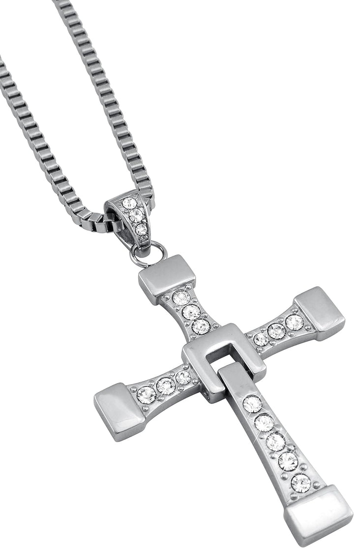 Hanessa 100% Reines Edelstahl Herren-Schmuck Halskette Kreuz Massiv in Silber Fast and Furious Vin D