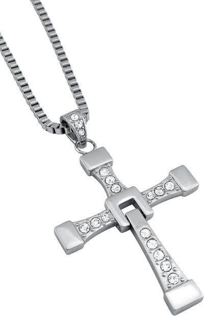 Hanessa 100% Reines Edelstahl Herren-Schmuck Halskette Kreuz Massiv in Silber Fast and Furious Vin D