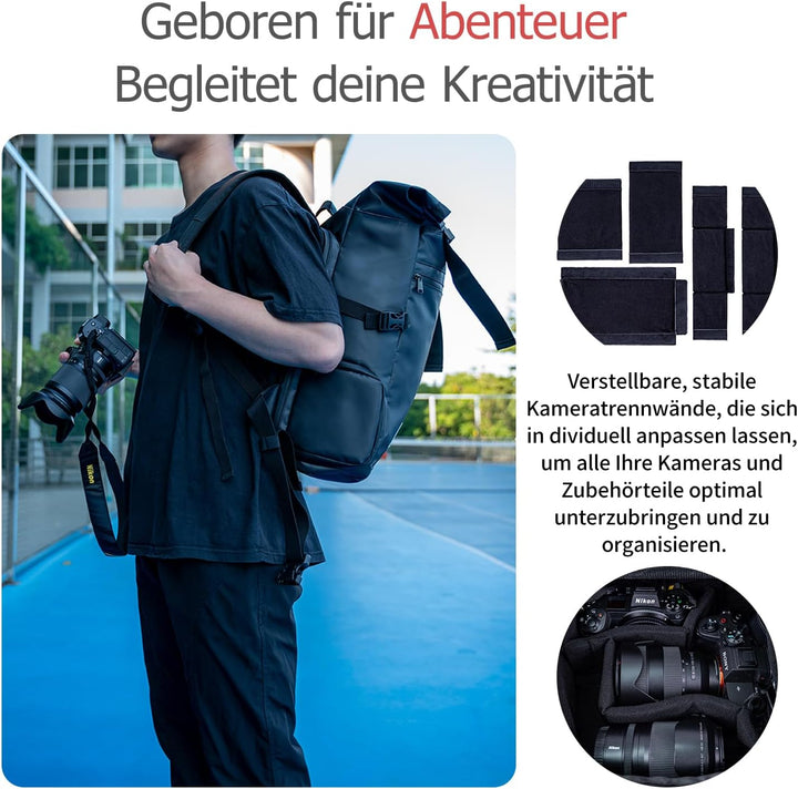 Kamerarucksack wasserdicht mit Trinksystem | Modularer Fotorucksack für Stativ | Schneller Kamera-Zu