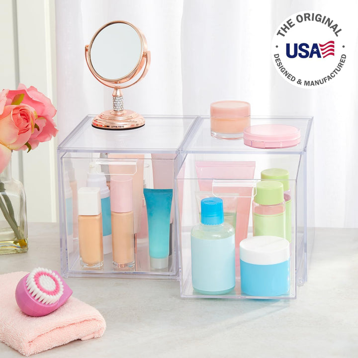 STORi Audrey Stapelbare Kosmetik-Organizer Schubladen 16,5 cm hoch | Set mit 2 Stück transparent, 6-