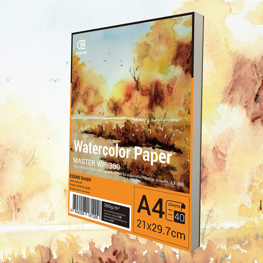 ESENG® Premium Aquarellpapier DIN A4-40x Blätte - 300GSM - Weiss, Aquarellblock, Malblock Papier für