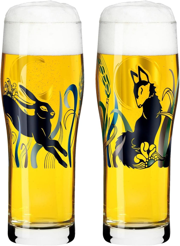 RITZENHOFF 3781001 Trinkglas universal 600 ml – Serie Brauchzeit Nr. 1 – 2 Stk. mit abgestimmtem Mot