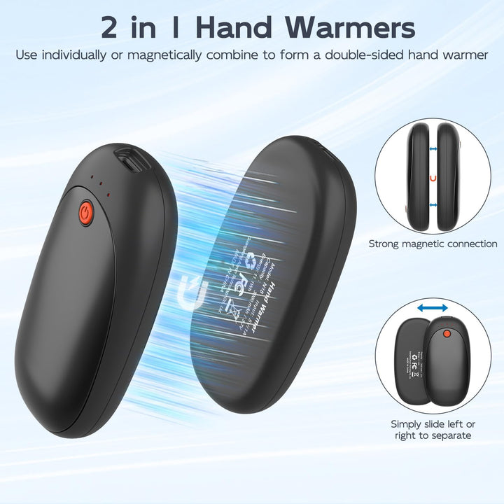 2er-Pack Handwärmer Wiederaufladbarer Magnetischer Taschenwärmer mit 6000mAh USB Elektrische Handwär