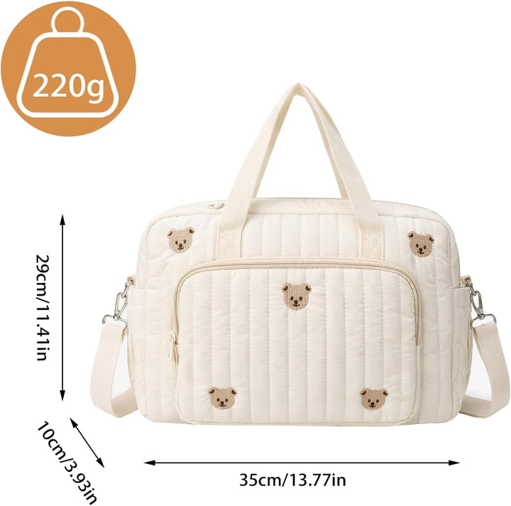 Wickeltasche für Neugeborene, Grosse Krankenhaustasche für Mamas, Mommy Bag aus Baumwolle mit Sticke