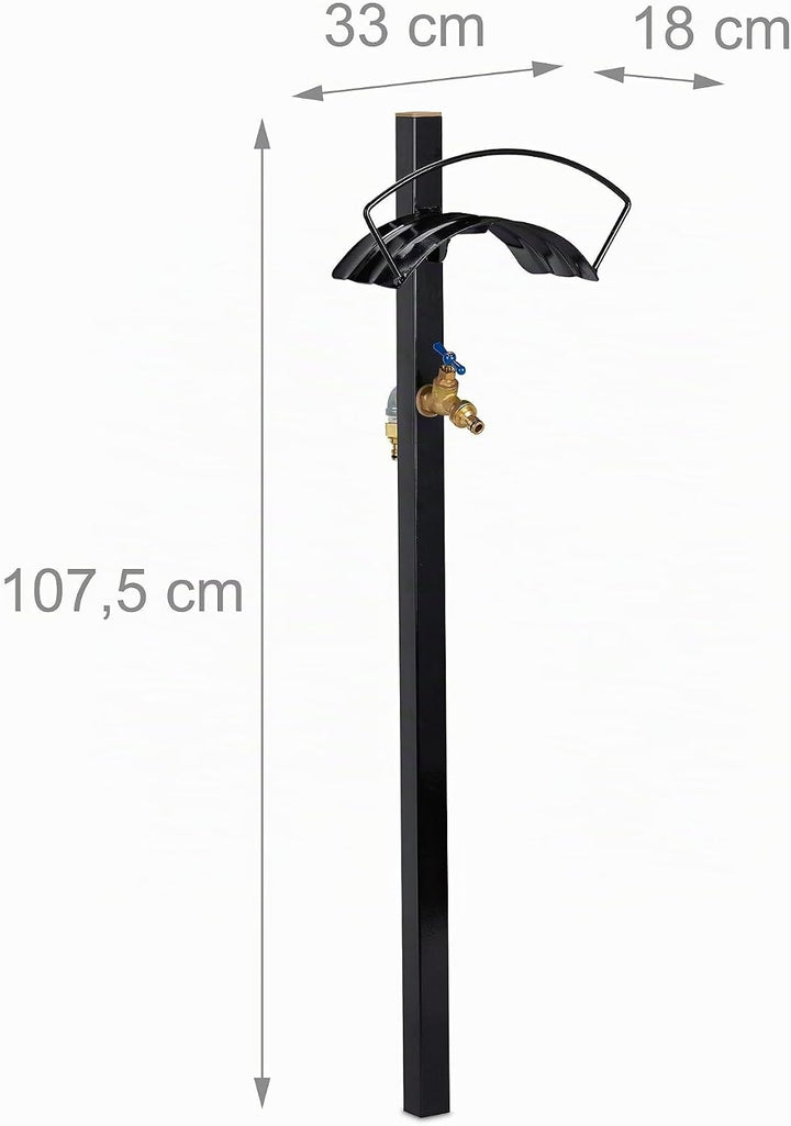 Relaxdays Garten Zapfstelle mit Schlauchhalter, 2X 3/4" Anschlüsse, für 45m Schlauch, Stahl, HBT 107