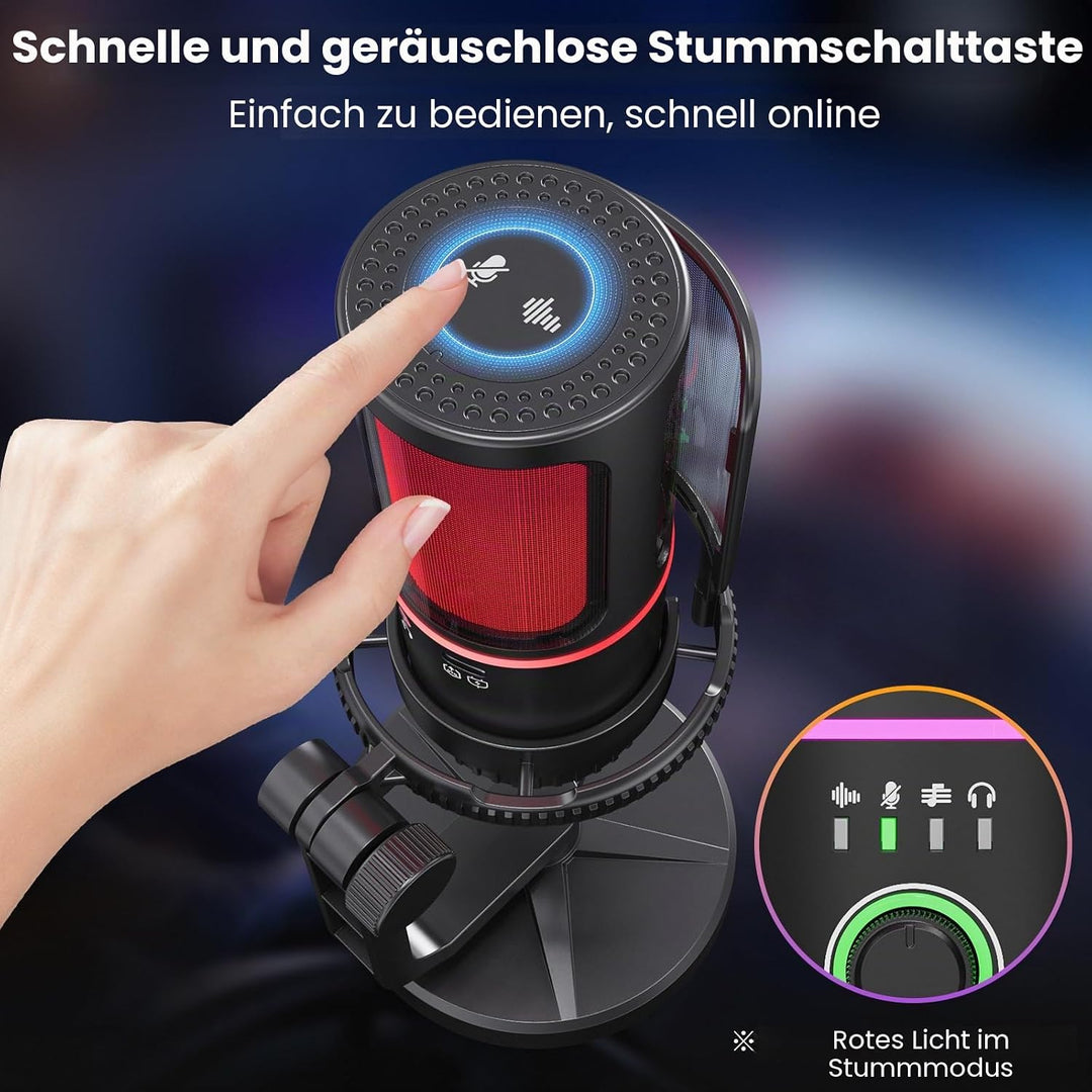 SINWE Gaming Mikrofon mit Geräuschunterdrückung & Verstärkungsregelung - USB PC Mikrofon für Streami
