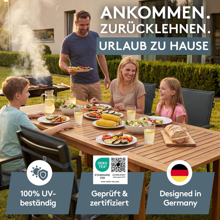 LILENO HOME Gartenstuhl Auflagen [4er Set - Niedriglehner] in Anthrazit - Bequeme Liegen als Sitzauf