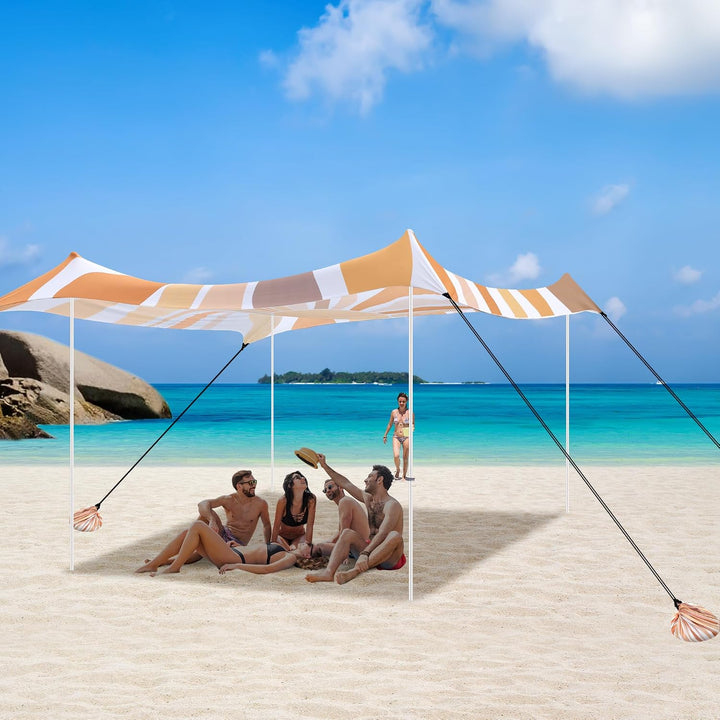 Strandmuschel, Strandzelt Sonnenschutz UV 50+, Windschutz Strandzelt, 3×3 m Tragbar Pop-Up Sonnenseg