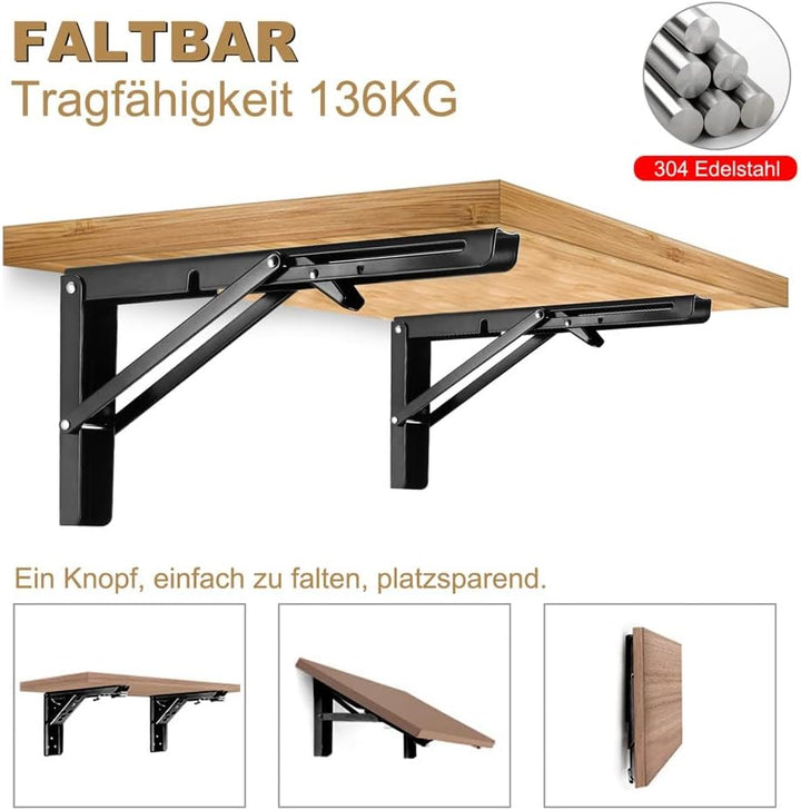 Klappkonsole 400MM, 2 Stück Klappkonsole Schwerlast, Edelstahl Klapptisch Wand, Klappregalhalterunge
