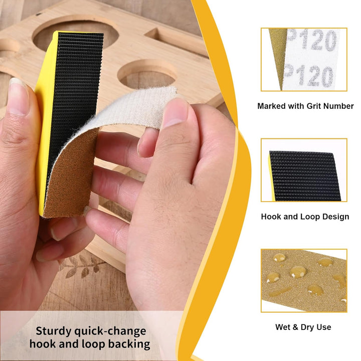 120 Stück Schleifpapier mit 90x30 mm Schleifklotz Set, Mini Schleifwerkzeuge, 40/60/80/100/120/180/2