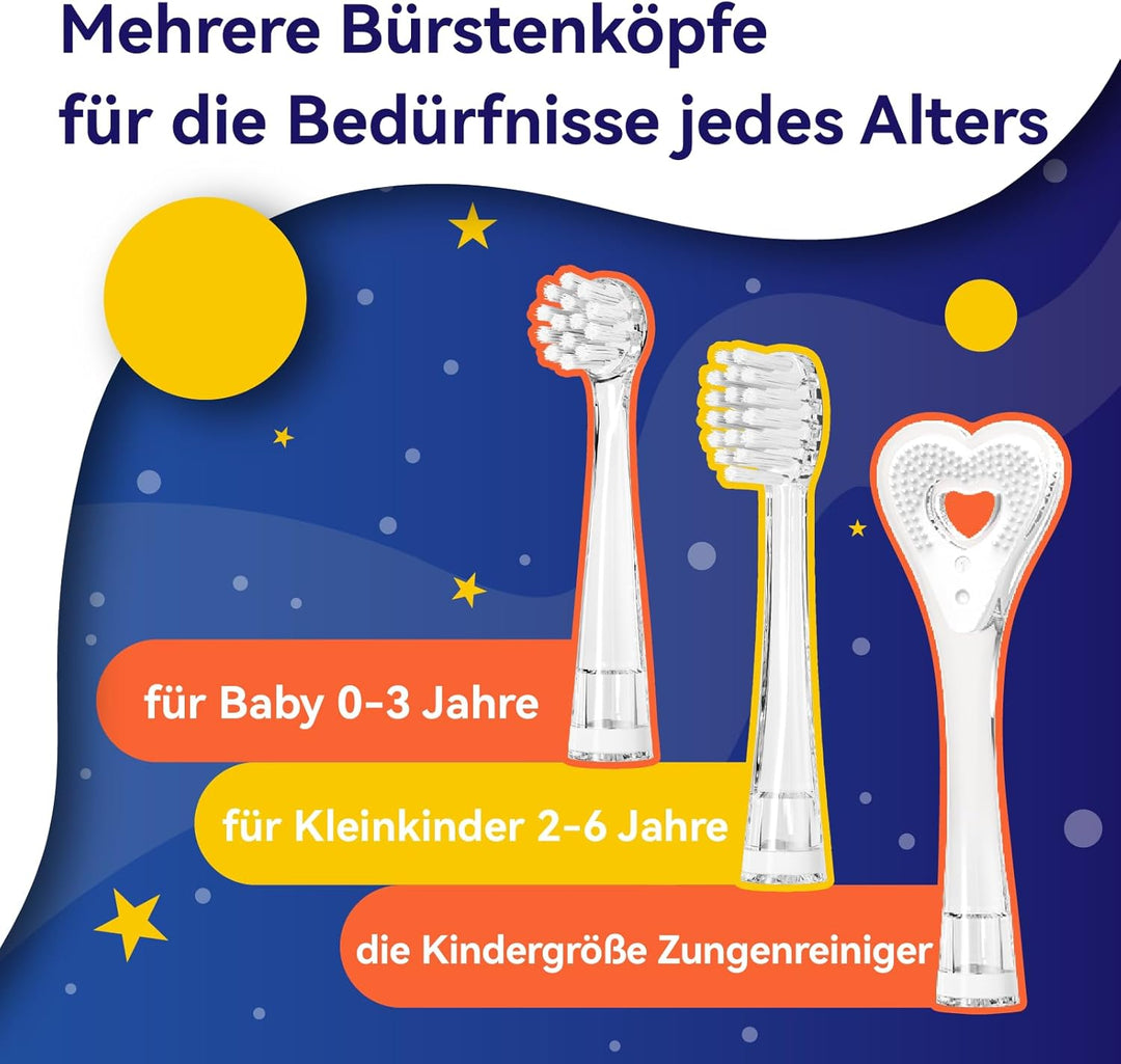 Seago Elektrische Zahnbürste Kinder ab 1 Jahr, Schallzahnbürste Kinder mit LED-Lichtern und DIY-Aufk