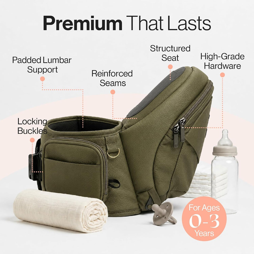 Tushbaby Baby Hüfttrage | Ergonomischer Hüftsitz Baby | Olive | Babytrage Seitlich für komfortables