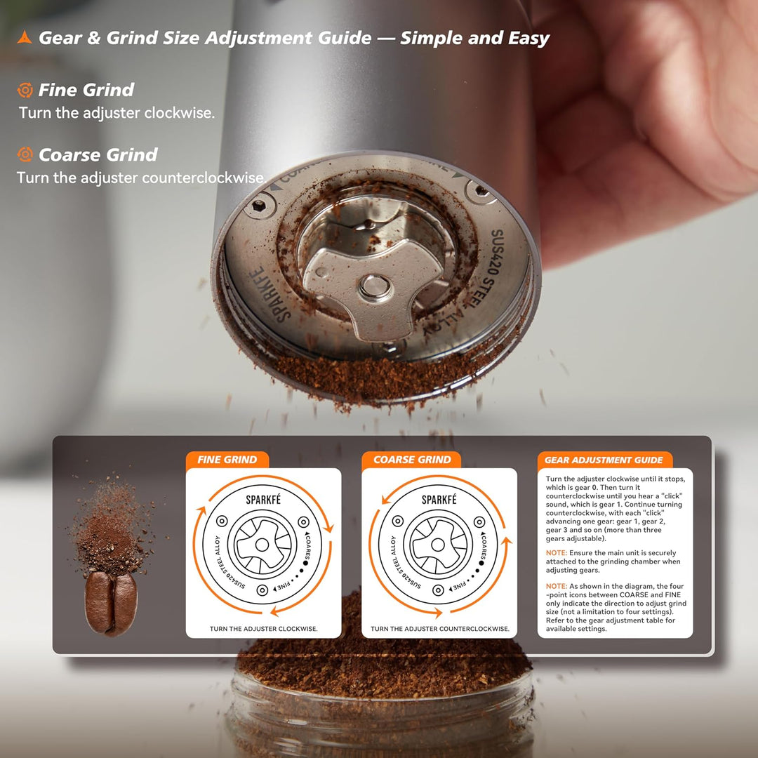 Tragbare elektrische Kaffeemühle, wiederaufladbare Handmühle mit konischem Frässtift aus Edelstahl,