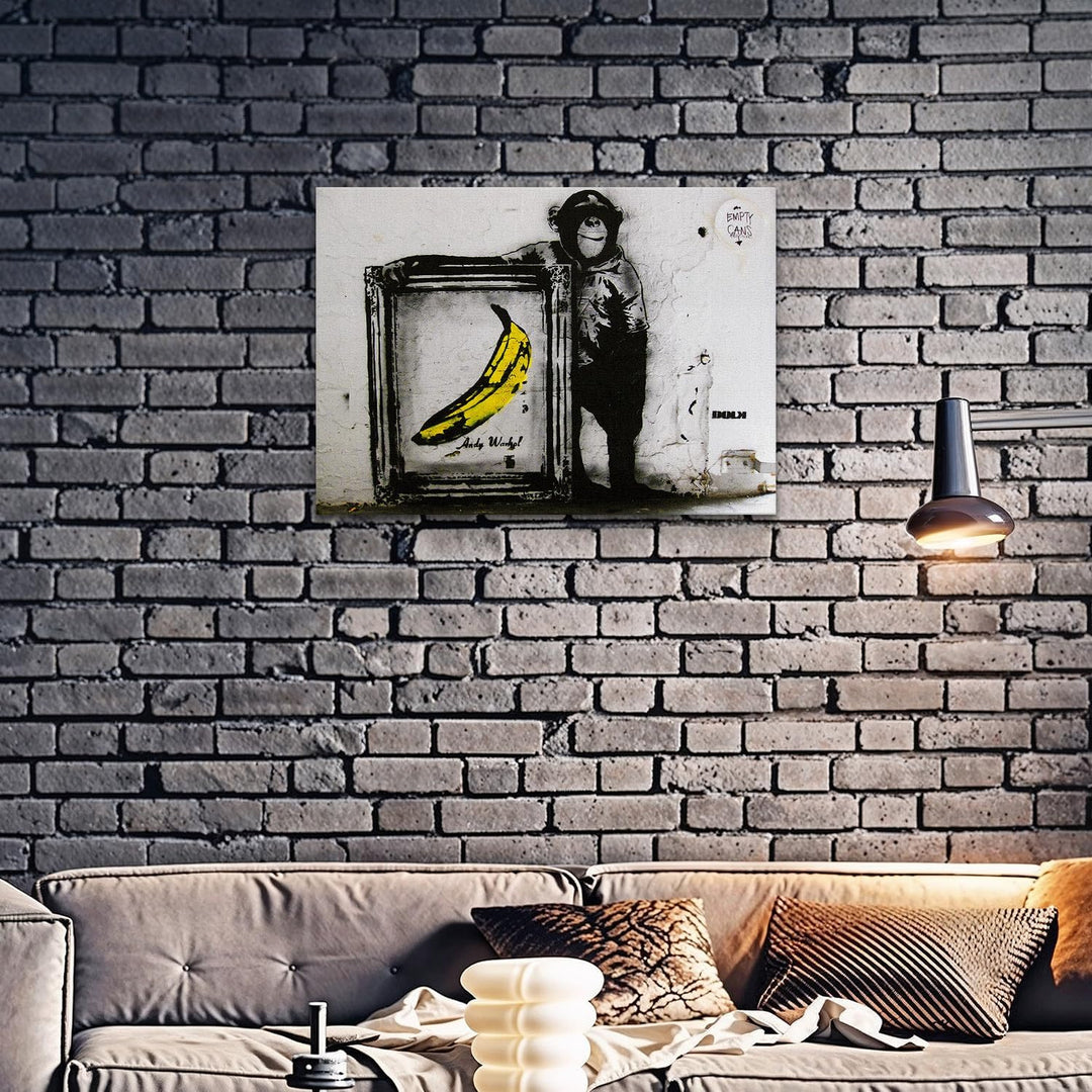 Giallobus - Gemälde - Banksy - - Standardleinwand - 100x70-20 - Scimmia banana quadro - Bereit zum A