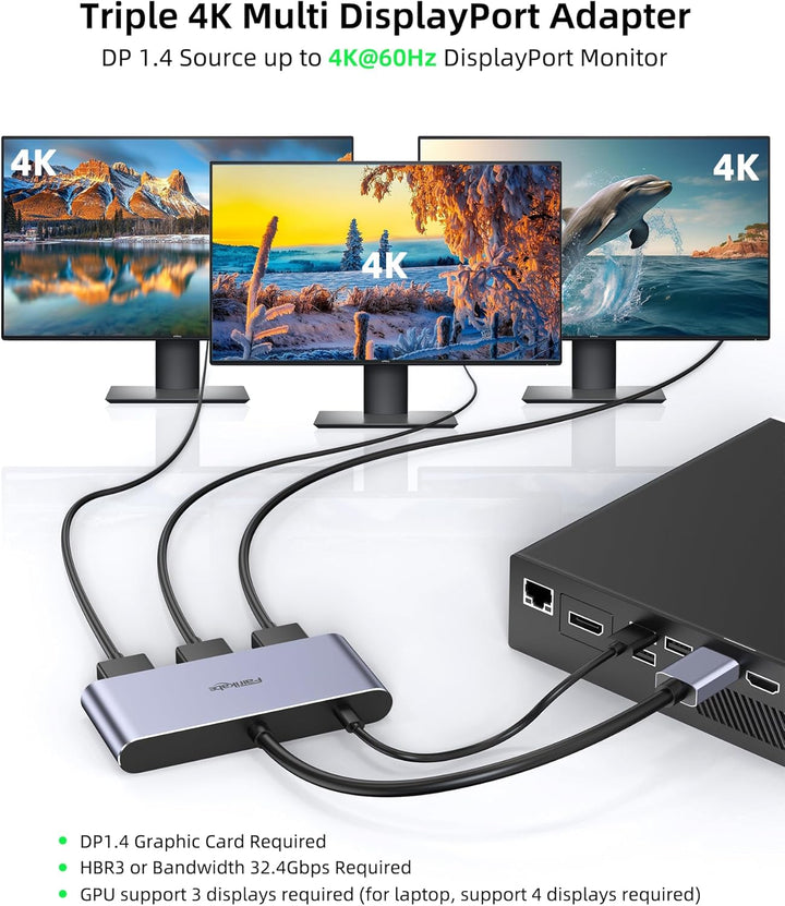 3 Port DisplayPort 1.4 Splitter, DisplayPort MST Hub Monitor Splitter, DisplayPort auf 3X DP Multi M