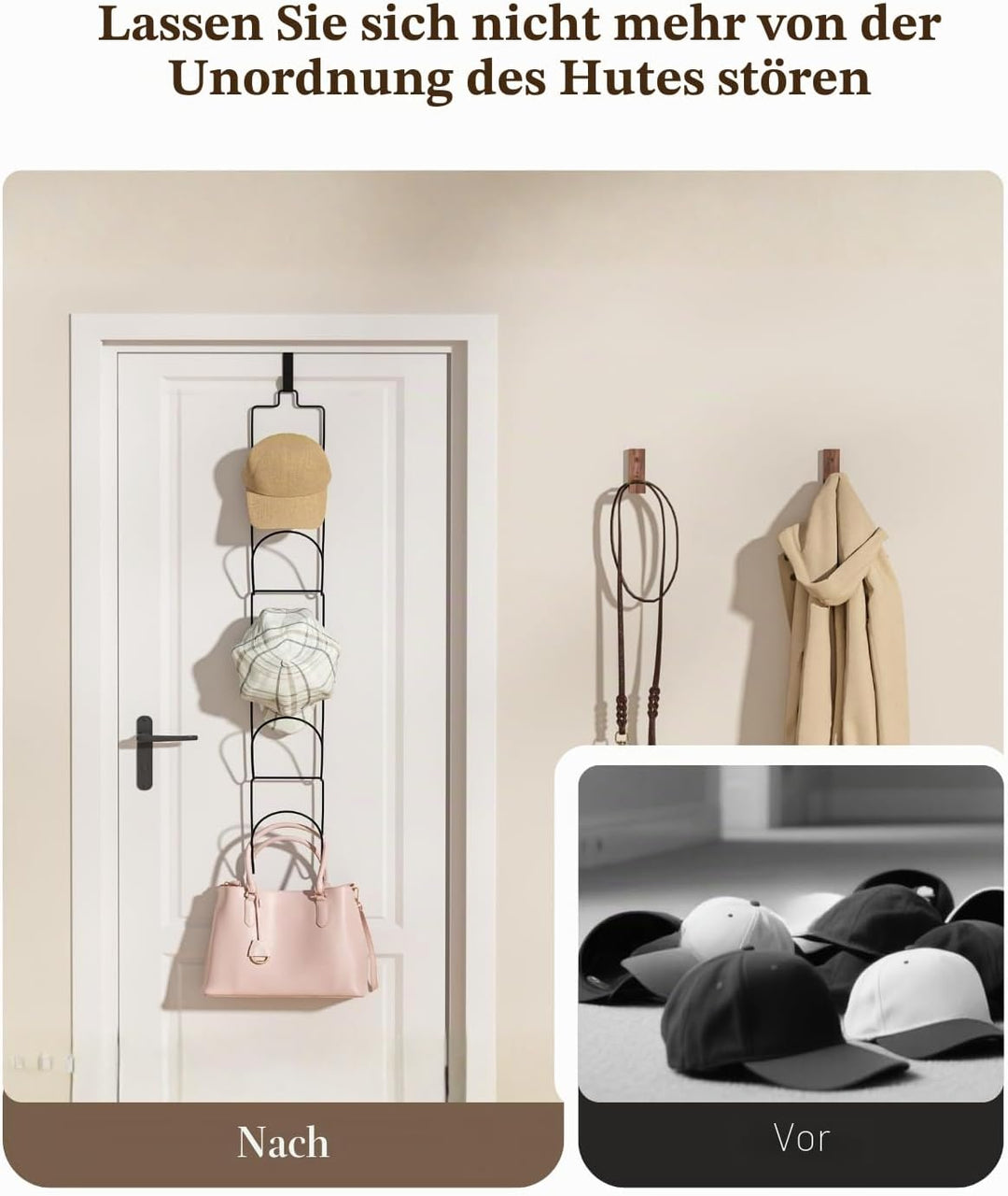 LINFIDITE Cap Halter Tür Hut Racks, Baseball Cap Halterung Schrank hängende Einstellbare Huthalter,f