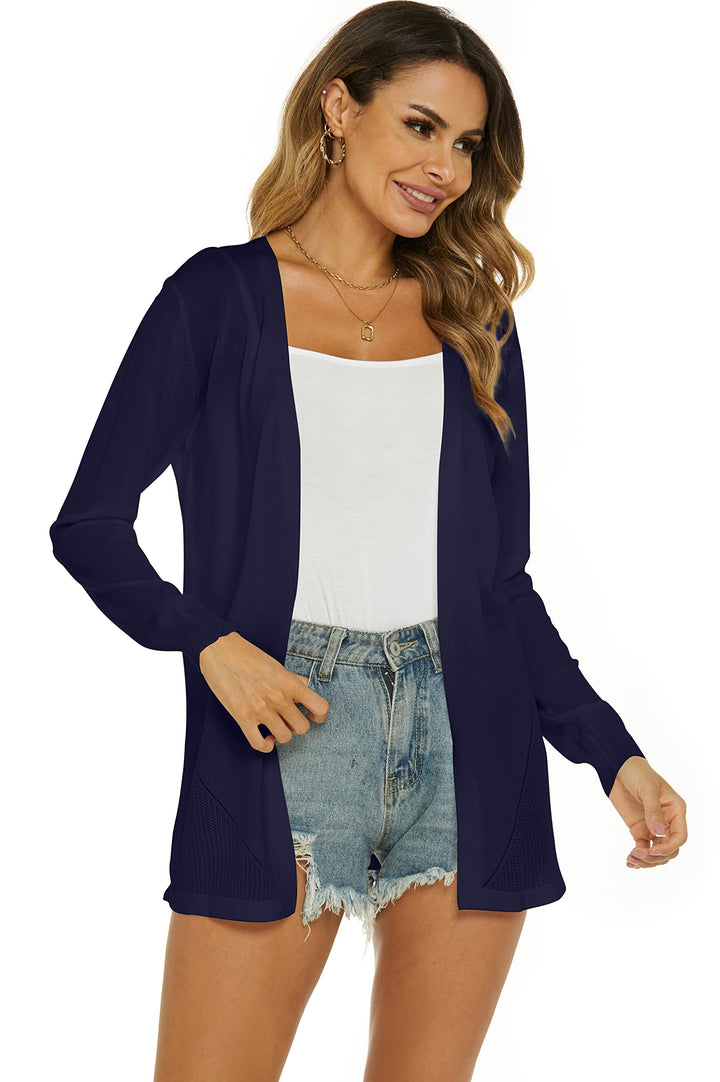 Damen Strickjacke Sommer Cardigan Elegant Lang Jacke Leichte Langarm Offene Strickjacke Sommerjacke,