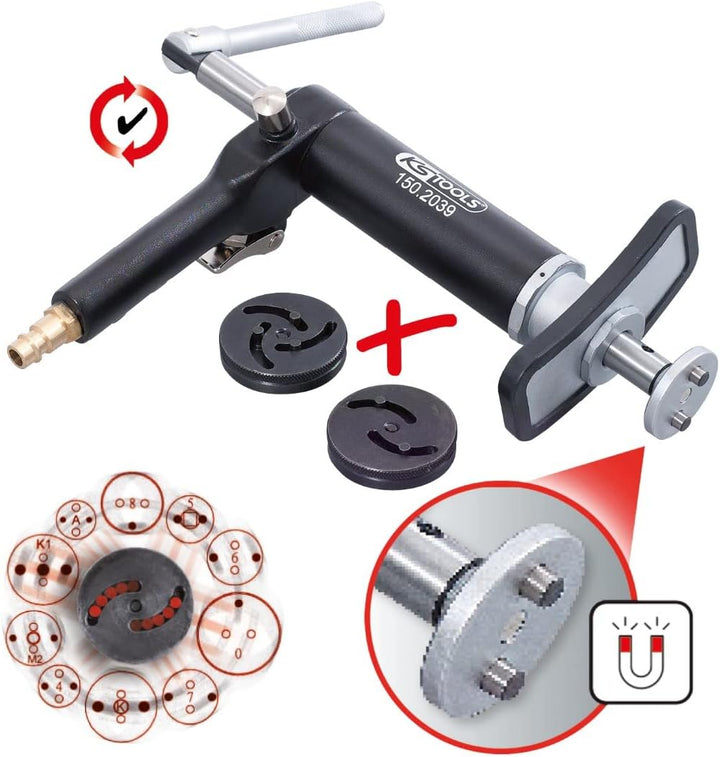 KS Tools 150.1925 Universal Bremskolben-Rückstell-Werkzeug-Satz mit Druckluftspindel, 3-tlg.
