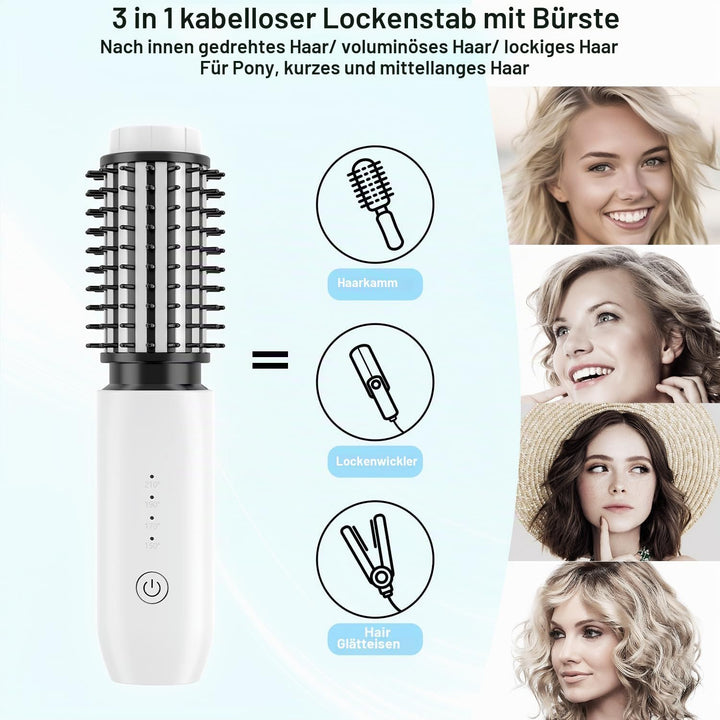 Dricar Kabellose Lockenstabbürste, Tragbare Reise Lockenstäbe Grosse Locken, 40mm Thermobürste Rundb
