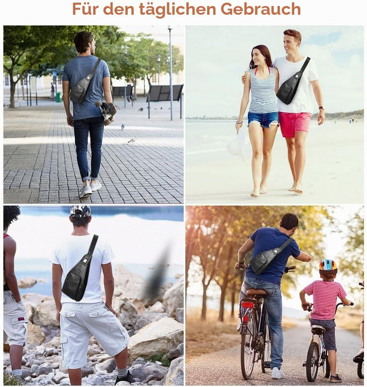 HARPIMER Rindleder Schultertasche, Novatech Rindleder Sling Rucksack Herren, Umhängetasche, Brusttas