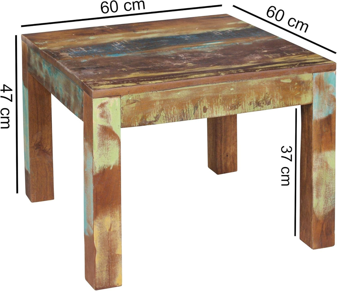 KADIMA DESIGN Rustikaler Couchtisch: Recyceltes Mango-Holz, Shabby-Chic-Design, robust, Klarlack-Bes