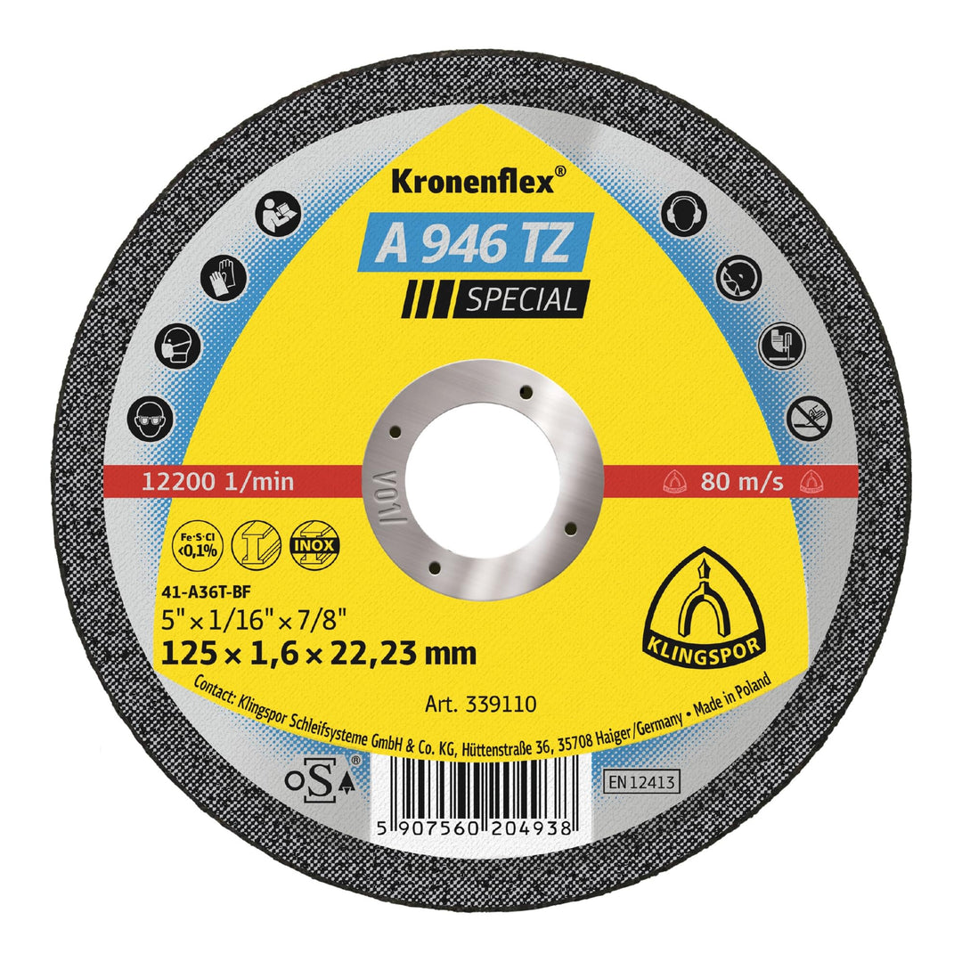 Klingspor 339110 A 946 TZ SPECIAL, Trennscheibe, Spezial, Verpackungseinheit 25, 125X1,6X22,23, H, 2