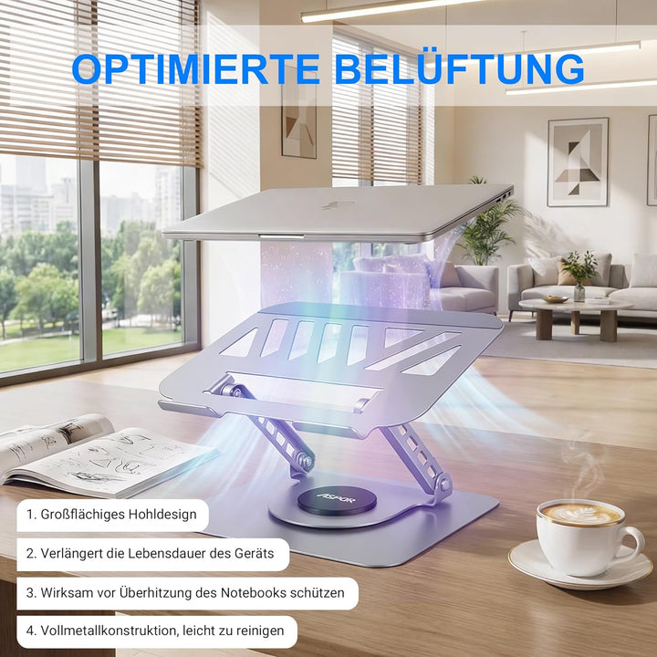 360° Drehbarer Laptopständer höhenverstellbar, ergonomische Laptop Halterung für den Schreibtisch, F