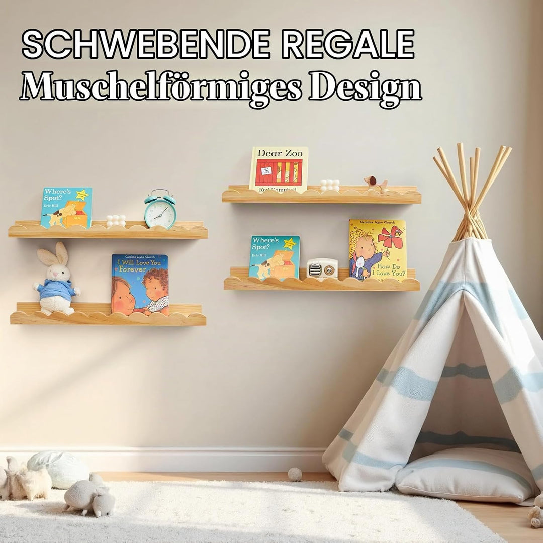 Gieanoo Schwebendes Regal, überbackene Bücherregal Wand Satz von 2 Natürlichen Massiven Kiefer Holz