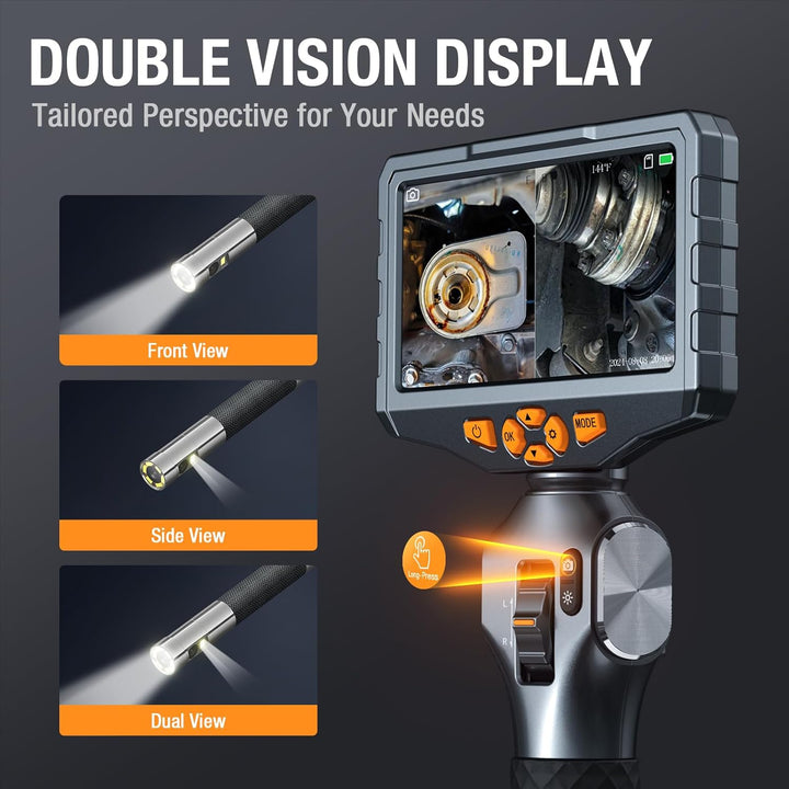 Teslong Dual Lens Endoskopkamera mit Licht, 6.5mm Drehbar Endoskopkamera, Endoskop 5.0 Zoll LCD-Bild