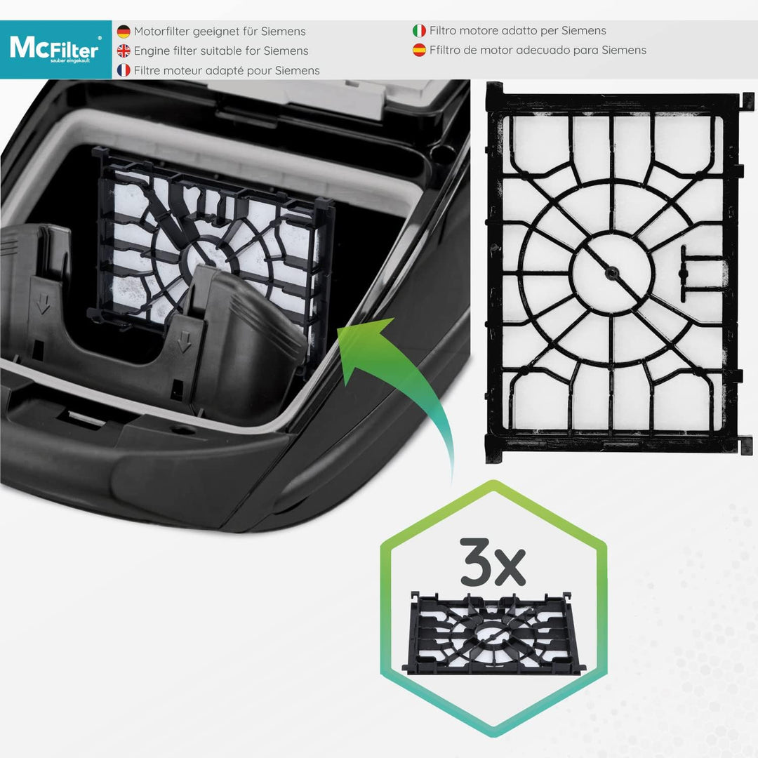 McFilter | Filterset 3x HEPA + 3x Motorfilter geeignet für Siemens Q5.0 VSQ5X1230 extreme SilencePow
