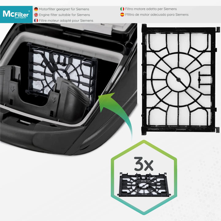 McFilter | Filterset 3x HEPA + 3x Motorfilter geeignet für Siemens Q5.0 VSQ5X1230 extreme SilencePow