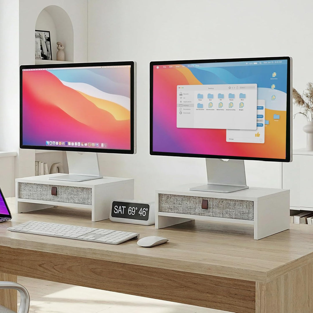 Fenge Monitorständer mit Schublade, 42,5 cm Monitorerhöhung, Desktop-Organizer für PC/Laptop/Drucker