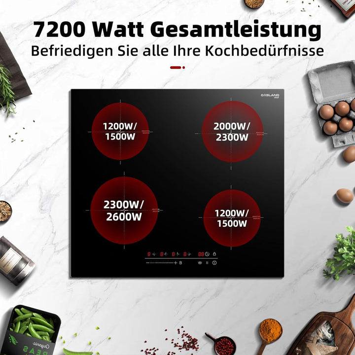 GASLAND Chef IH60BF-DE Einbau Induktionskochfeld 60 cm 4 Kochzonen, Autarkes Kochfeld 4 Platten mit