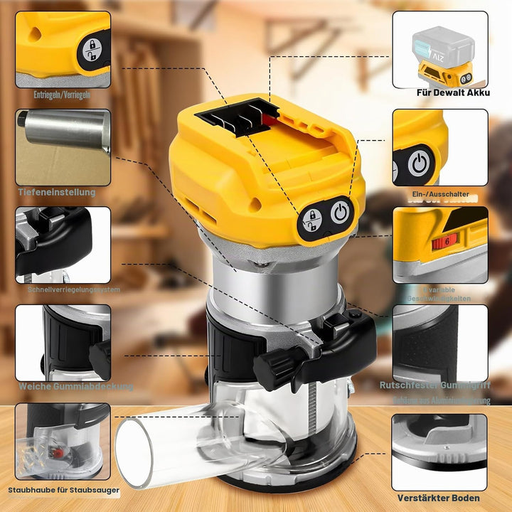 Kabellose Power Router Holzbearbeitung für Dewalt Akku, 800W 30000RPM Cordless Compact Wood Router w