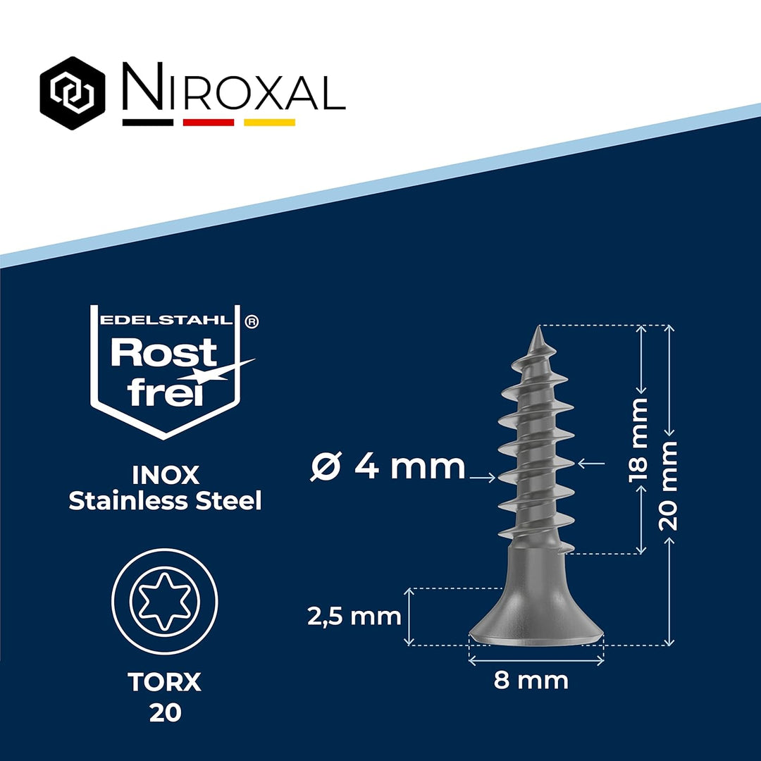 Holzschrauben Torx Schrauben 4x20 Edelstahl V2A rostfrei Spanplattenschrauben für Holz Vollgewinde 4