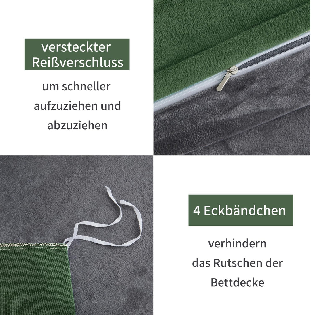 Boqingzhu Plüsch Bettwäsche 200×220cm Biber Grün Salbeigrün Grau Flanell Winter Warm Kuschelig Flaus