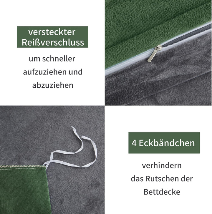 Boqingzhu Plüsch Bettwäsche 135x200cm Biber Grün Salbeigrün Grau Flanell Winter Warm Kuschelig Flaus