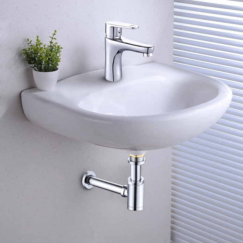KEOKBON Badezimmer Waschbecken Flaschenfalle, Siphon & Pop up Ventil Ablaufgarnitur ohne Überlauf St