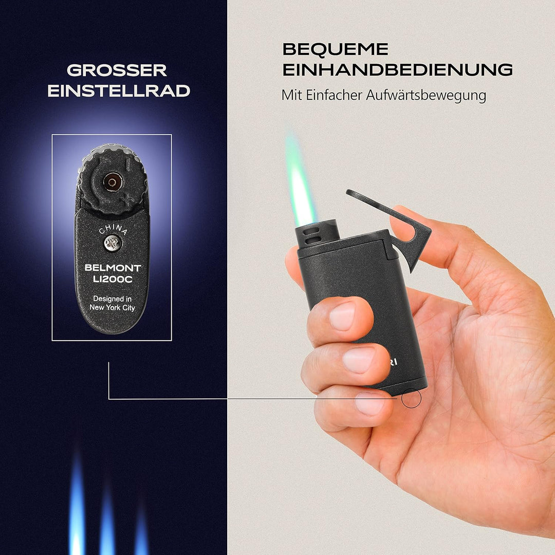 Colibri Belmont Sturmfeuerzeug - Windbeständig - Grosse Einstellrad - Jet Feuerzeug Mit Einzel Jetfl