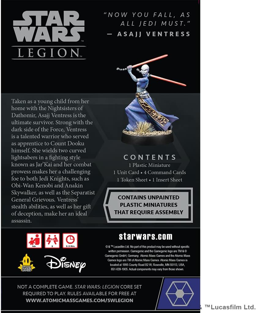 Star Wars Legion Asajj Ventress Operative Erweiterung,Zwei Spieler Miniaturen Kampfspiel,durchschnit