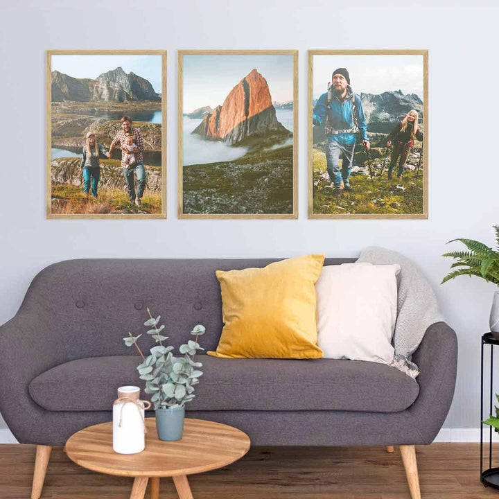 PHOTOLINI Bilderrahmen 50x70 3er Set Holz Eiche, Puzzle Rahmen 50x70 Holz mit Acrylglas, Bilderrahme