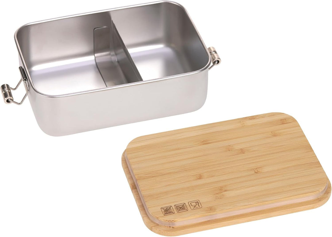 LÄSSIG Kinder Brotdose Edelstahl und Bambus Frühstücksbox nachhaltig Kindergarten Schule/Lunchbox St