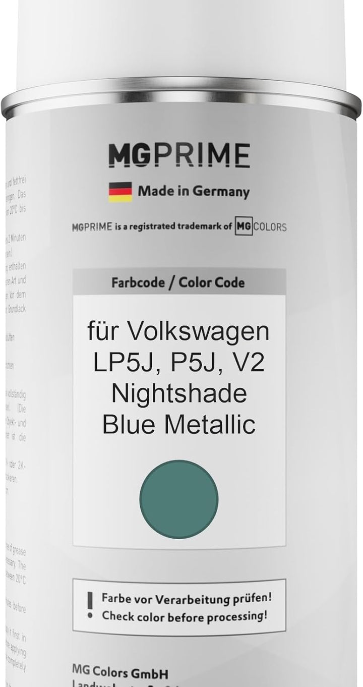 MG PRIME Autolack 2K Spraydosen Set für Volkswagen VW LP5J / P5J / V2 Nightshade Blue Metallic Basis