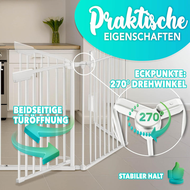 KIDUKU® Kaminschutzgitter mit Tür Metall 420 cm | Absperrgitter Ofenschutzgitter faltbar | Konfigura