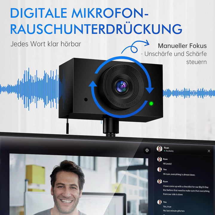 Webcam 1080P mit Mikrofon und Sichtschutzklappe – USB Webcam für PC, Laptop & Zoom, Augenkontakt-Kam