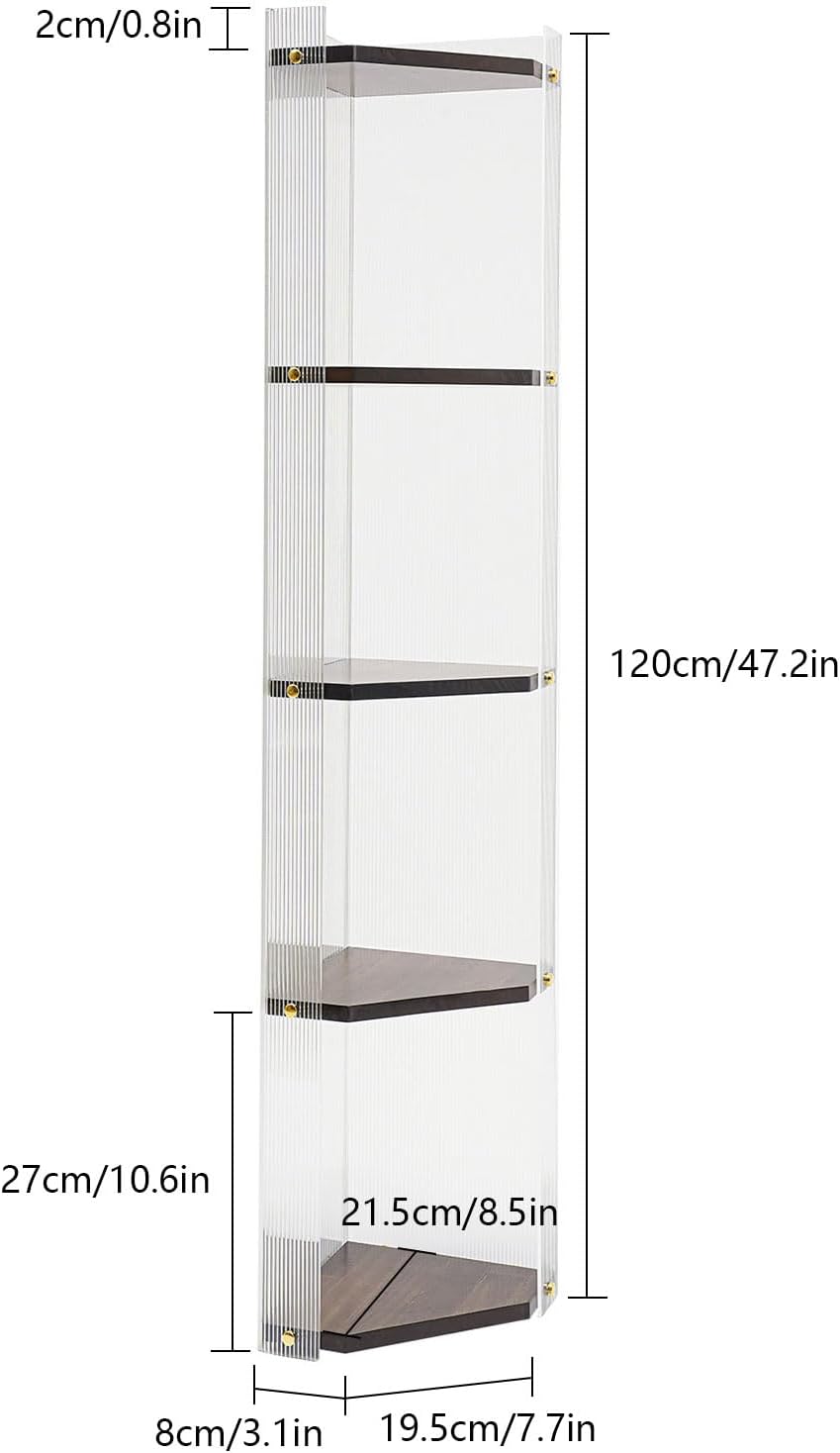 Regal 5 Etagen 120cm Acryl Kiefer Klar Walnuss Standregal | Acryl Kiefer lackiert 10kg Tragkraft pro