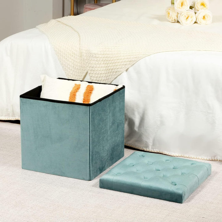 Bonlife Samt Faltbarer Hocker,Sitzhocker Samt Sitztruhe mit Stauraum Kinder,Aufbewahrungshocker mit